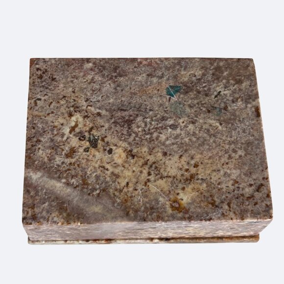 Vintage Marble Jewelry Trinket Box Inlaid Pink Bird Dove and Brass Design‎ - Picture 7 of 7